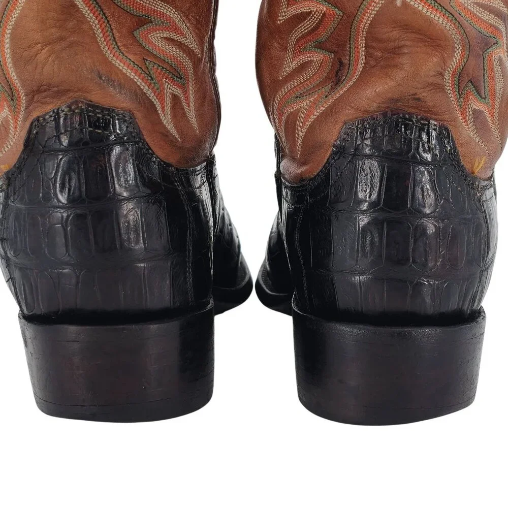 Lucchese Mens 9.5EE Tail-cut Caiman Black Brown Leather Cowboy Western Boots CBC - Picture 12 of 16